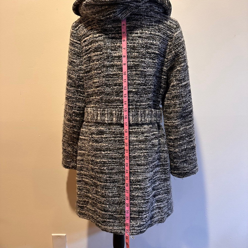 Catherine Malandrino Black White Boucle Hooded Belted Coat | Minimal Luxe Winter - Picture 6 of 13